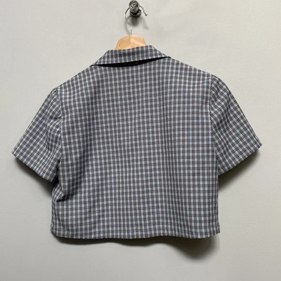 ❗️SOLD❗️Aritzia Sunday Best Blue Plaid Crop Short Sleeve Tuesday Blouse Size XS - Picture 7 of 9